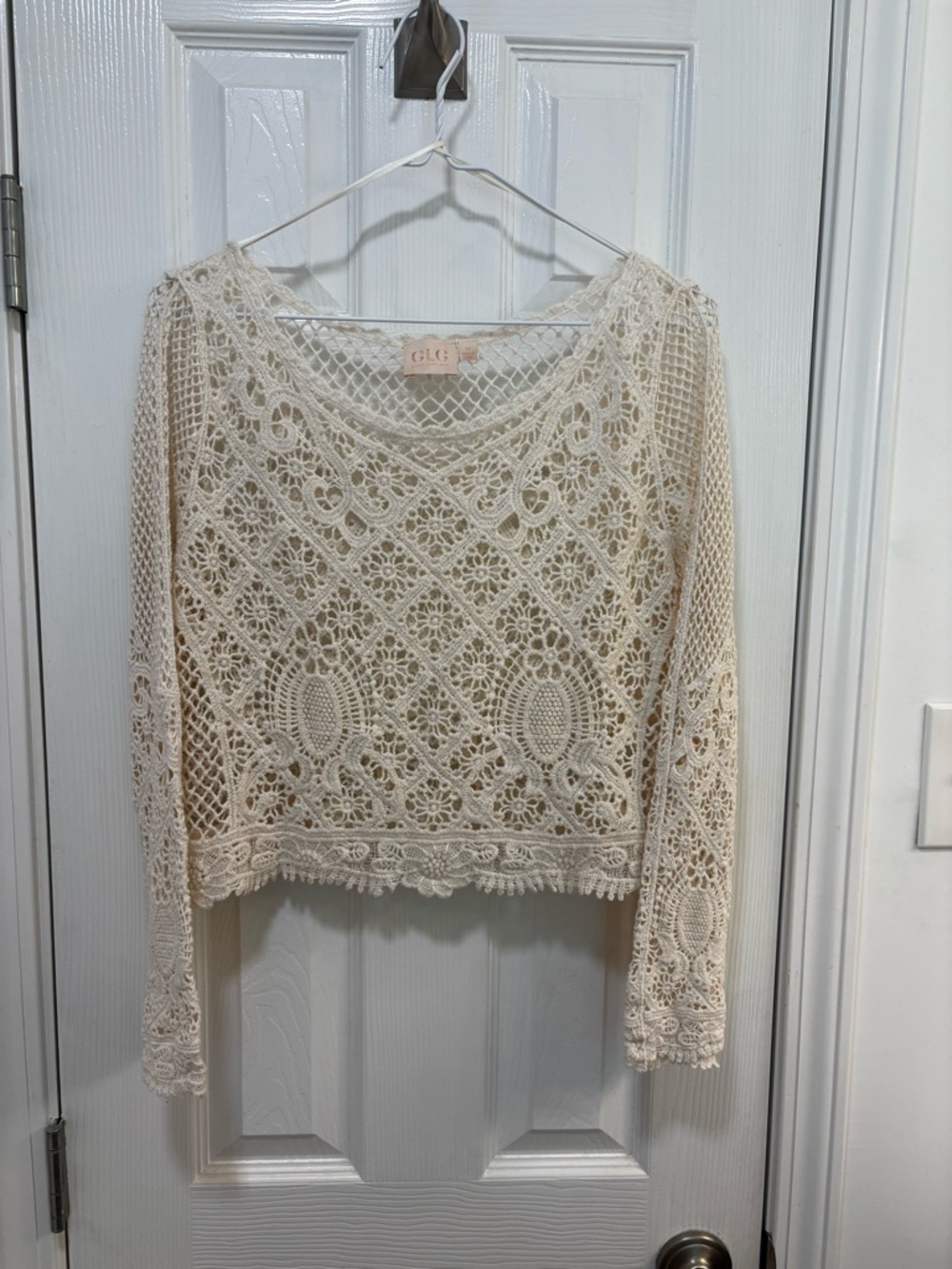 Good Luck Gem Cream Crochet Lace Crop Top